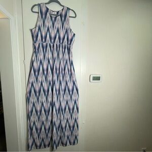 Sleeveless Chevron Maxi Dress - Blue, Pink and White Size 2XL